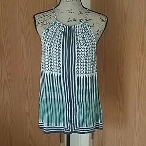 Large Halter Neck Summer Top, Green, Blue & White
